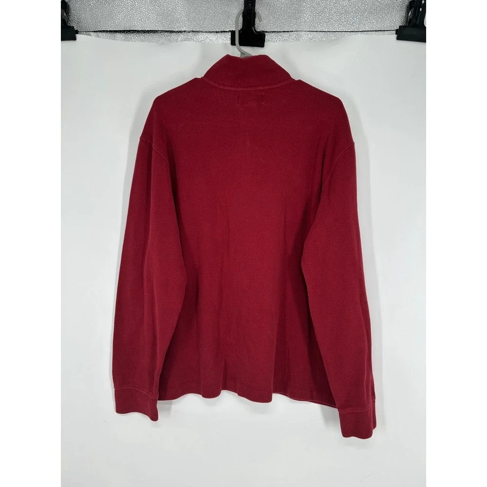 Polo‎ Ralph Lauren Sweater Leather Tab Quarter 1/4 Zip Pullover Red Knit Mens L